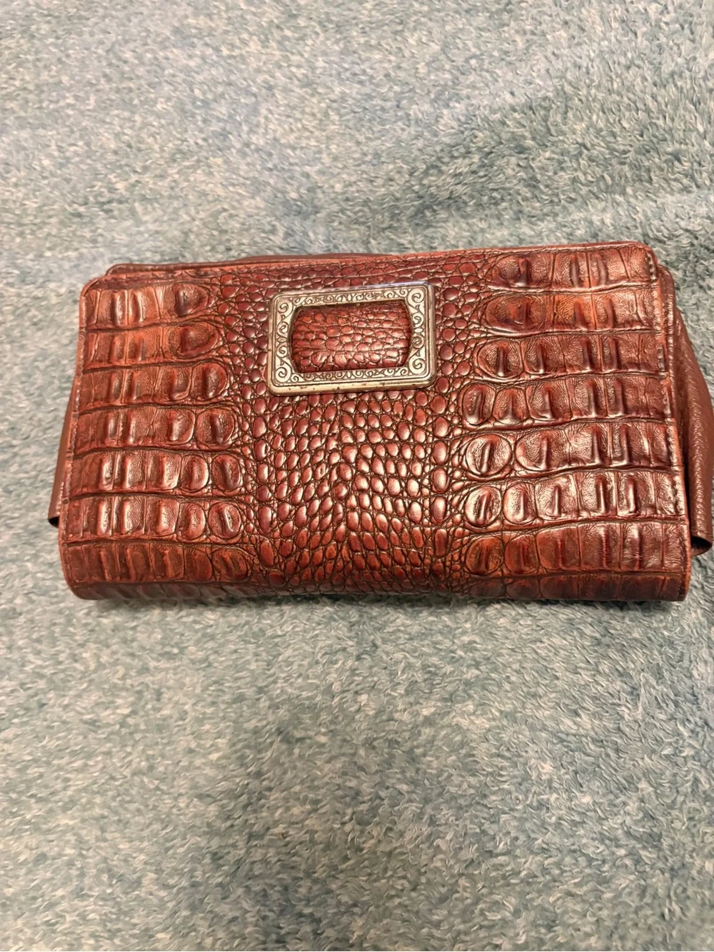 Brighton Gina Croc Leather Organizer Clutch Wallet Brown Rare Vintage Y2K
